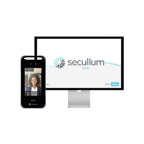Relógio de Ponto Facial TopData F4 + Secullum Offline 30 Colaboradores para 1 Ano