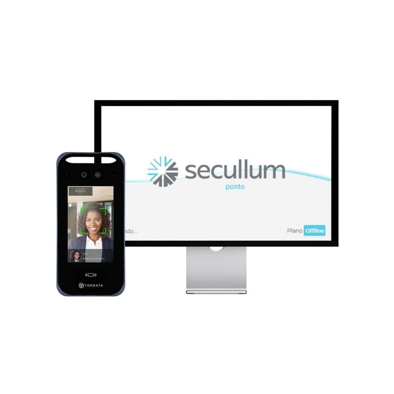 Relógio de Ponto Facial TopData F4 + Secullum Offline 30 Colaboradores para 1 Ano