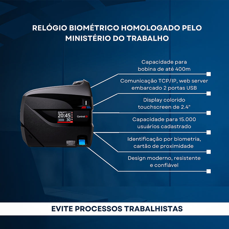 Relógio De Ponto Control Id Rep IDClass Mult Biométrico e Proximação